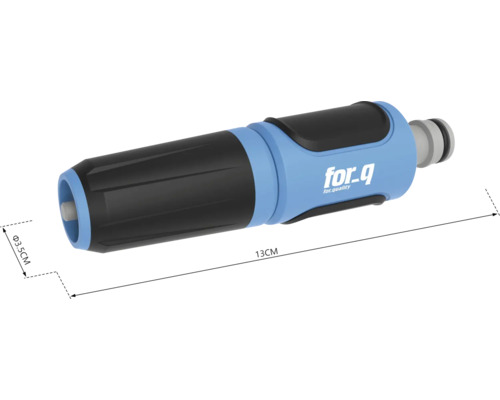 Zahradní stříkací pistole for_q, délka 13 centimetrů, průměr trysky 3,5 centimetru