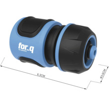 Zahradní hadicová spojka o rozměrech 6,3 cm délky a 3,6 cm průměru