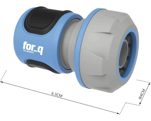 Konektor zahradní hadice o rozměrech 6,3 cm délky a 4 cm v průměru