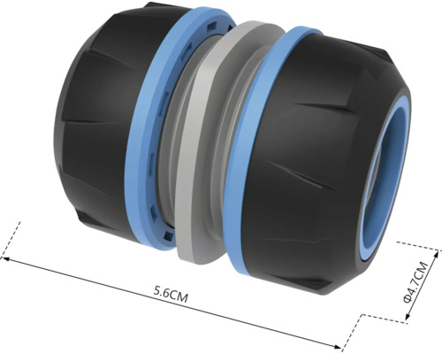 Potrubní spojka o rozměrech 5,6 cm na délku a 4,7 cm v průměru
