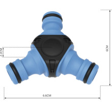 Zahradní hadicová spojka Y-kus o rozměrech 6 x 6,6 x 2,2 cm
