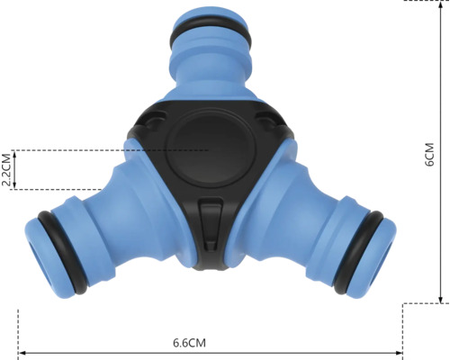 Zahradní hadicová spojka Y-kus o rozměrech 6 x 6,6 x 2,2 cm