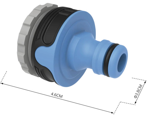 Spojka zahradní hadice o rozměrech 4,6 cm délky a 3,8 cm průměru