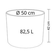 Nákres květináče o průměru 50 centimetrů, výšce 42 centimetrů a objemu 82,5 litru