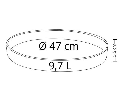 Podmiska na květináč o průměru 47 centimetrů a objemu 9,7 litru