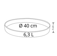 Květináč o průměru 40 centimetrů a objemu 6,3 litru.