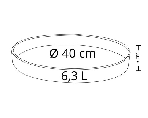 Květináč o průměru 40 centimetrů a objemu 6,3 litru.