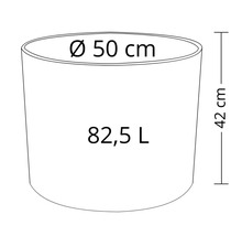 Technický nákres květináče o rozměrech průměr 50 cm, výška 42 cm a objem 82,5 litru