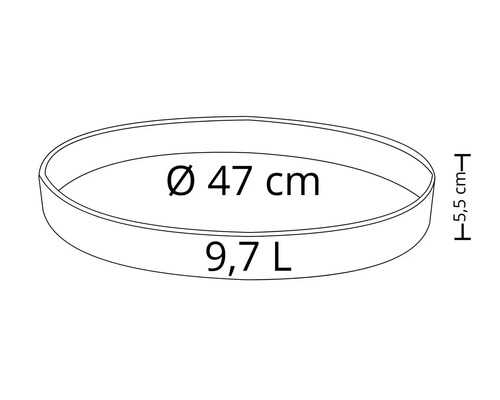 Kulatá květinová mísa o průměru 47 cm a objemu 9,7 litrů.