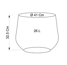 Nákres květináče o rozměrech 41 centimetrů v průměru, 32,5 centimetrů na výšku a objemu 26 litrů