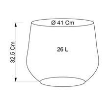 Nákres květináče o rozměrech 32,5 cm výška, 41 cm průměr a objem 26 litrů.