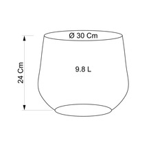 Nákres květináče o rozměrech 30 cm v průměru, 24 cm na výšku a objemu 9,8 litru