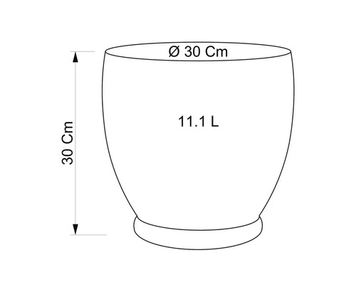Technický nákres květináče o průměru 30 cm a výšce 30 cm, objem 11,1 litru