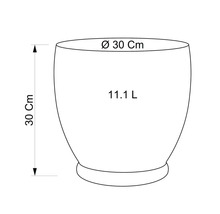 Nákres květináče o rozměrech 30 cm výška, 30 cm průměr a 11,1 litru objem