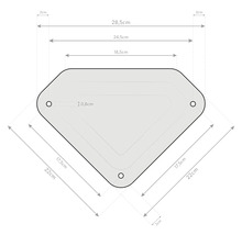 Rozměry desky se třemi otvory a zaoblenými rohy