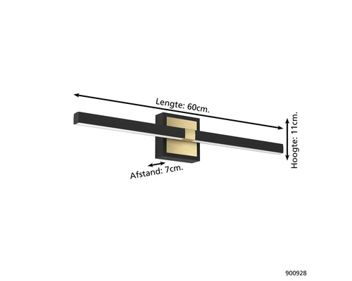 LED nástěnné svítidlo o rozměrech 60 cm délka, 11 cm výška a 7 cm vzdálenost