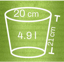 Obrázek květináče o rozměrech průměr 20 cm, výška 21 cm a objem 4,9 litru