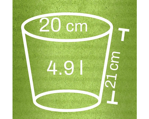 Obrázek květináče o rozměrech průměr 20 cm, výška 21 cm a objem 4,9 litru