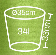 Obrázek květináče o rozměrech průměr 35 cm, výška 33 cm a objem 34 litrů