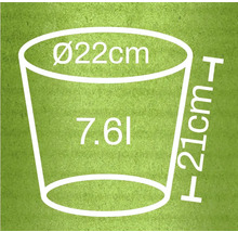 Rozměry květináče: průměr 22 cm, výška 21 cm, objem 7,6 l