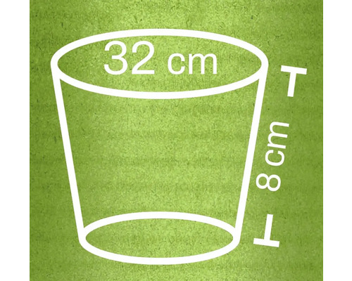 Ilustrace květináče s rozměry: průměr 32 cm nahoře, výška 8 cm