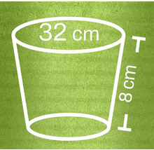 Obrázek květináče s rozměry 32 centimetrů v průměru a 8 centimetrů na výšku