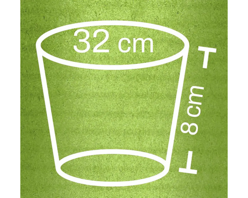 Obrázek květináče s rozměry 32 centimetrů v průměru a 8 centimetrů na výšku