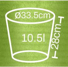 Ilustrace květináče o průměru 33,5 cm, výšce 28 cm a objemu 10,5 litru