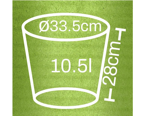 Ilustrace květináče o průměru 33,5 cm, výšce 28 cm a objemu 10,5 litru