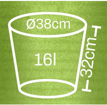 Květináč o rozměrech průměr 38 cm, výška 32 cm a objem 16 litrů