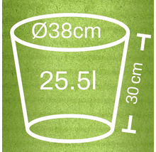 Nákres květináče o průměru 38 cm, výšce 30 cm a objemu 25,51 litru