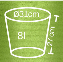 Obrázek květináče s rozměry průměr 31 cm, výška 27 cm a objem 8 litrů