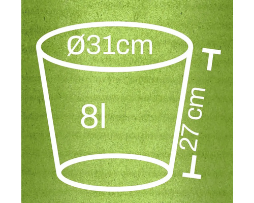 Obrázek květináče s rozměry průměr 31 cm, výška 27 cm a objem 8 litrů