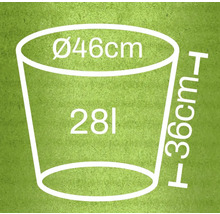 Technický nákres kbelíku o rozměrech průměr 46 cm, výška 36 cm a objem 28 litrů.