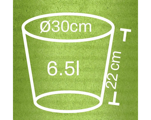 Nákres květináče o průměru 30 centimetrů, výšce 22 centimetrů a objemu 6,5 litru