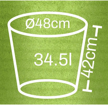 Ilustrace květináče o rozměrech průměr 48 cm, výška 42 cm a objem 34,5 litru