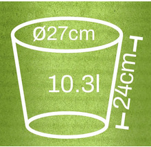 Ilustrace květináče o průměru 27 cm, výšce 24 cm a objemu 10,3 litru