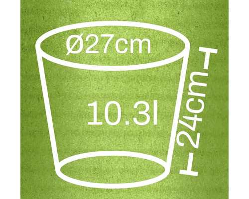 Ilustrace květináče o průměru 27 cm, výšce 24 cm a objemu 10,3 litru