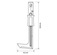 Technický výkres nože na izolační materiály s výškou 22,8 centimetrů a šířkou 8,2 centimetrů.