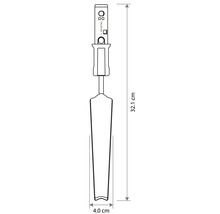 Technický výkres úzké sázecí lopatky s celkovou délkou 32,1 centimetru a šířkou 4,0 centimetru.