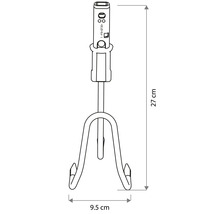Technický nákres malého kypřiče se třemi hroty. Výška 27 centimetrů, šířka 9,5 centimetrů.