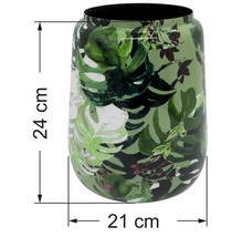 Váza se vzorem listů monstery, výška 24 centimetrů, průměr 21 centimetrů.