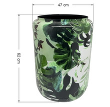 Květináč s motivem listů, výška 62 centimetrů, průměr 47 centimetrů.