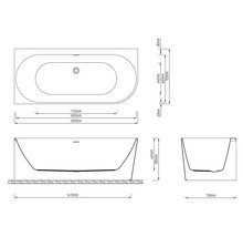 Technický výkres vany s rozměry v milimetrech: délka 1690, šířka 760, výška 580.