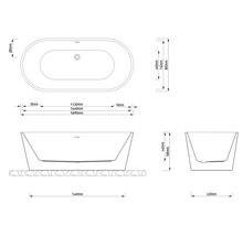 Technický výkres oválné volně stojící vany s rozměry: délka 1690 milimetrů, šířka 800 milimetrů, výška 580 milimetrů.