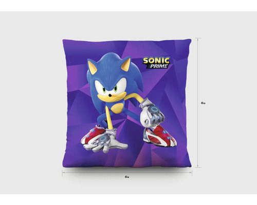 Čtvercový dekorační polštář s motivem Sonic Prime, 45 na 45 centimetrů.