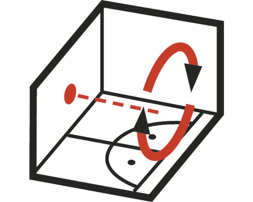 Symbol pro detekční rozsah s otočnou hlavou senzoru.