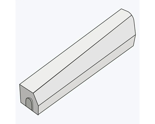 Podlouhlý betonový obrubník se zkosenou horní hranou a systémem pero a drážka pro zahradní obruby.