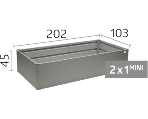 Kovový vyvýšený záhon o rozměrech 202 krát 103 krát 45 centimetrů, model 2 krát 1 MINI.