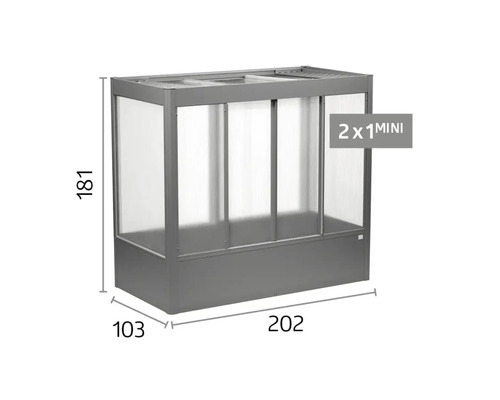 Vyvýšený záhon Biohort Mini s pařeništěm, rozměry 202 krát 103 krát 181 centimetrů.